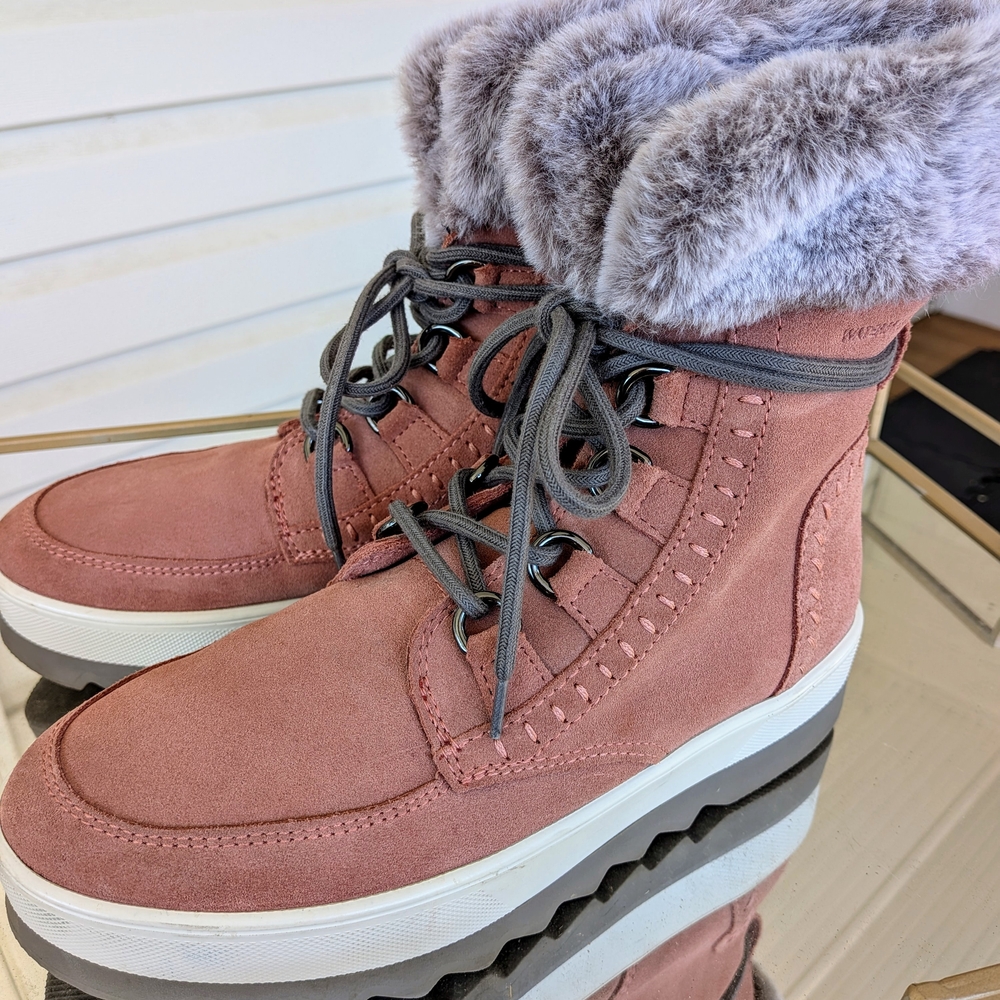 Cougar Pink and Gray Suede Fur-Lined Winter Boots